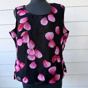Anthony Original Black Floral Petal Sleeveless‎ Top | Women’s 1XL | Elegant